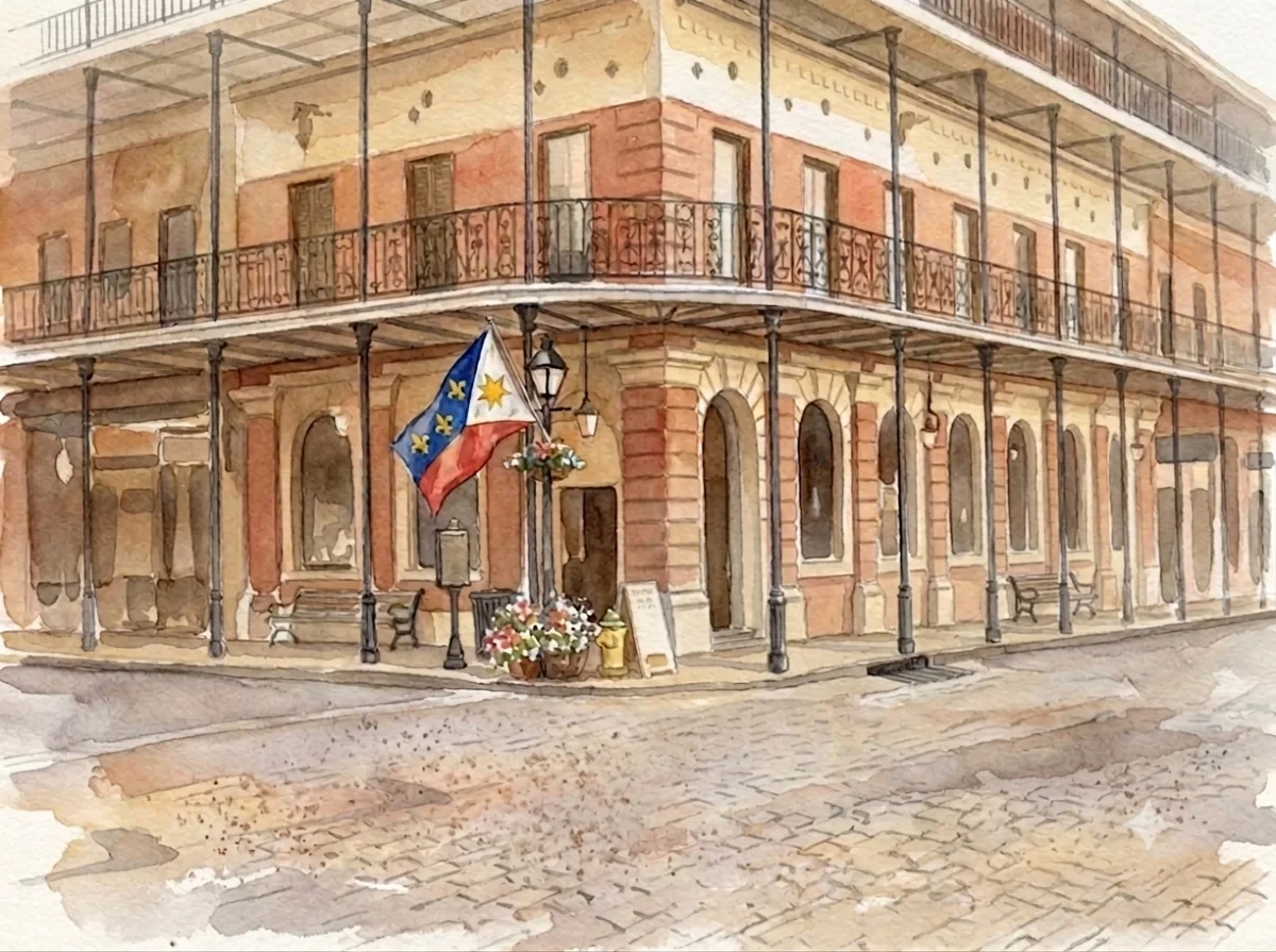 Watercolor of historic downtown Natchitoches